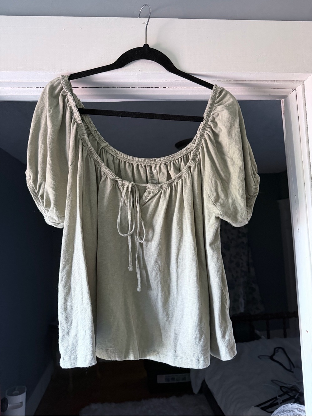 American Eagle Outfitters Sage Green Peasant Blouse with Tie
